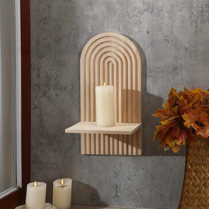 Bohemian style wooden arched wall hanging double layered candlestick vase suitable for decorating living room and bedroom walls