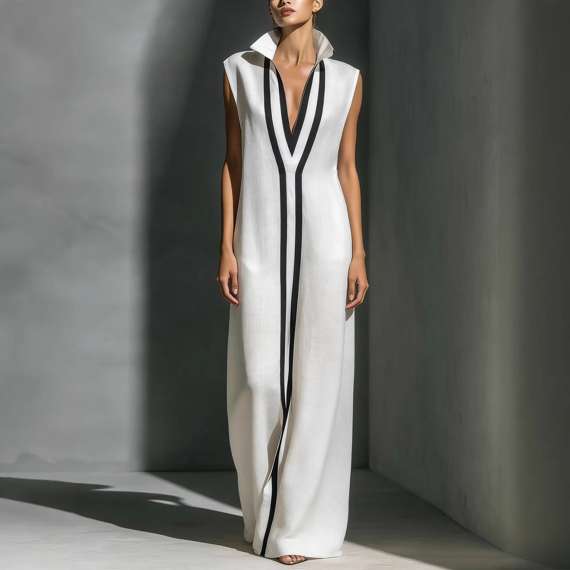 Women's V-Neck Color-Block Sleeveless A-Line Maxi Dress – 4 Colors XS–2XL FitiqueFit