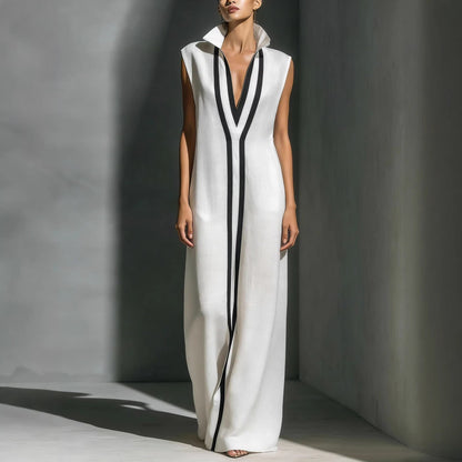 Women's V-Neck Color-Block Sleeveless A-Line Maxi Dress – 4 Colors XS–2XL FitiqueFit