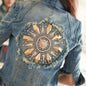 Cute Diamonds Encrusted Half Sleeve Denim Jacket Country in My Heart