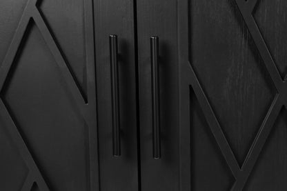 4 Door Wooden Twill Sideboard American Country Vintage Old Living Room Dining Room Hallway Entryway Cabinet (BLACK) V.I.P Digital Presence