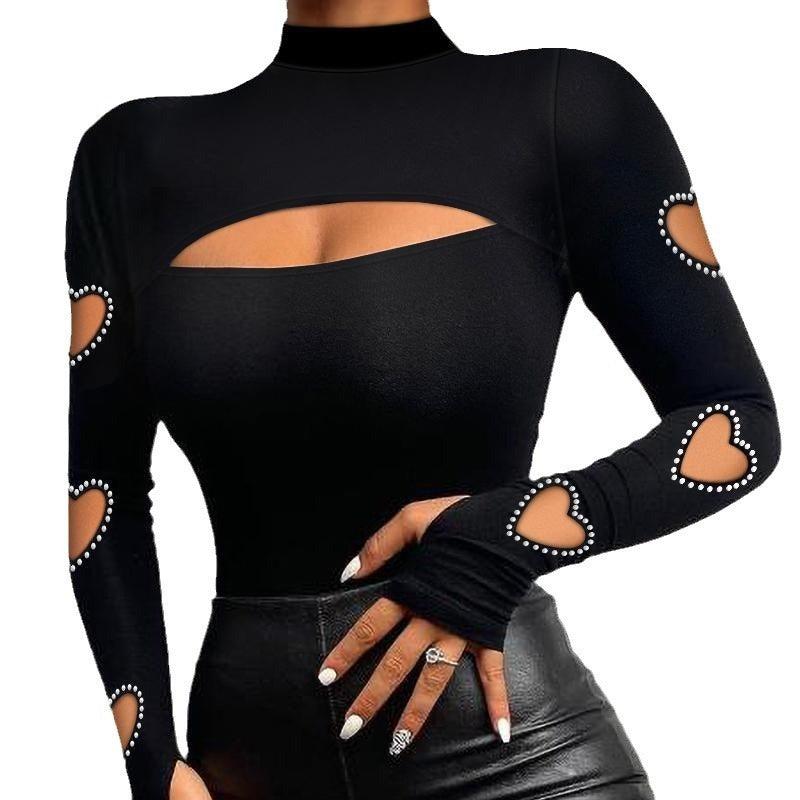 Heart Cutout Beaded Long-Sleeve Top | Sexy Country Chic Fashion for Women Country in My Heart