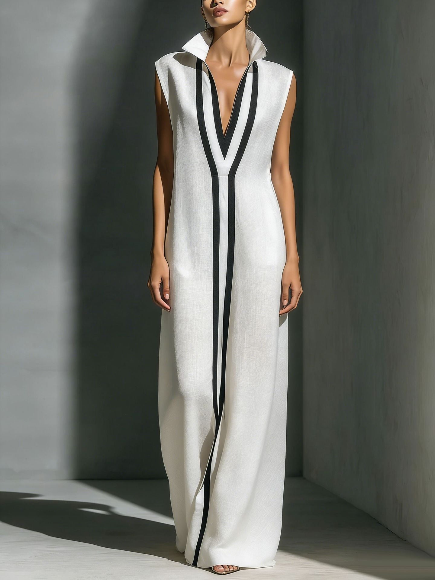 Women's V-Neck Color-Block Sleeveless A-Line Maxi Dress – 4 Colors XS–2XL FitiqueFit