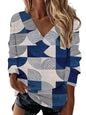 Boho Western V-Neck Long Sleeved Top – Stylish Cowgirl Fashion with Geometric Patterns Country in My Heart
