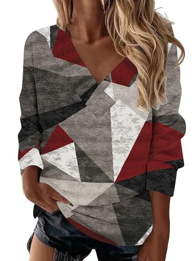 Boho Western V-Neck Long Sleeved Top – Stylish Cowgirl Fashion with Geometric Patterns Country in My Heart