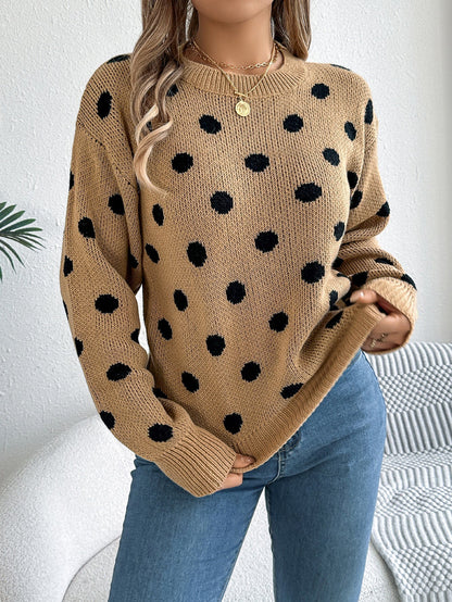 Polka Dot Long-Sleeved Pullover Sweater – Cozy and Stylish Cowgirl Sweater Country in My Heart