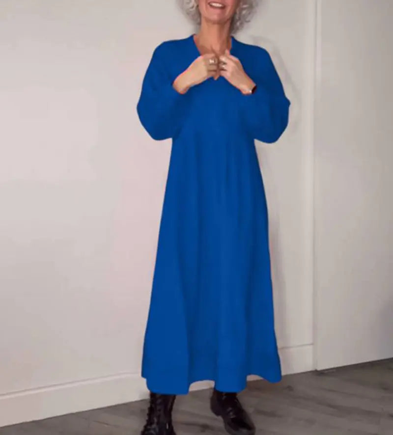 Fall Winter Women's Solid Color V-Neck Dress