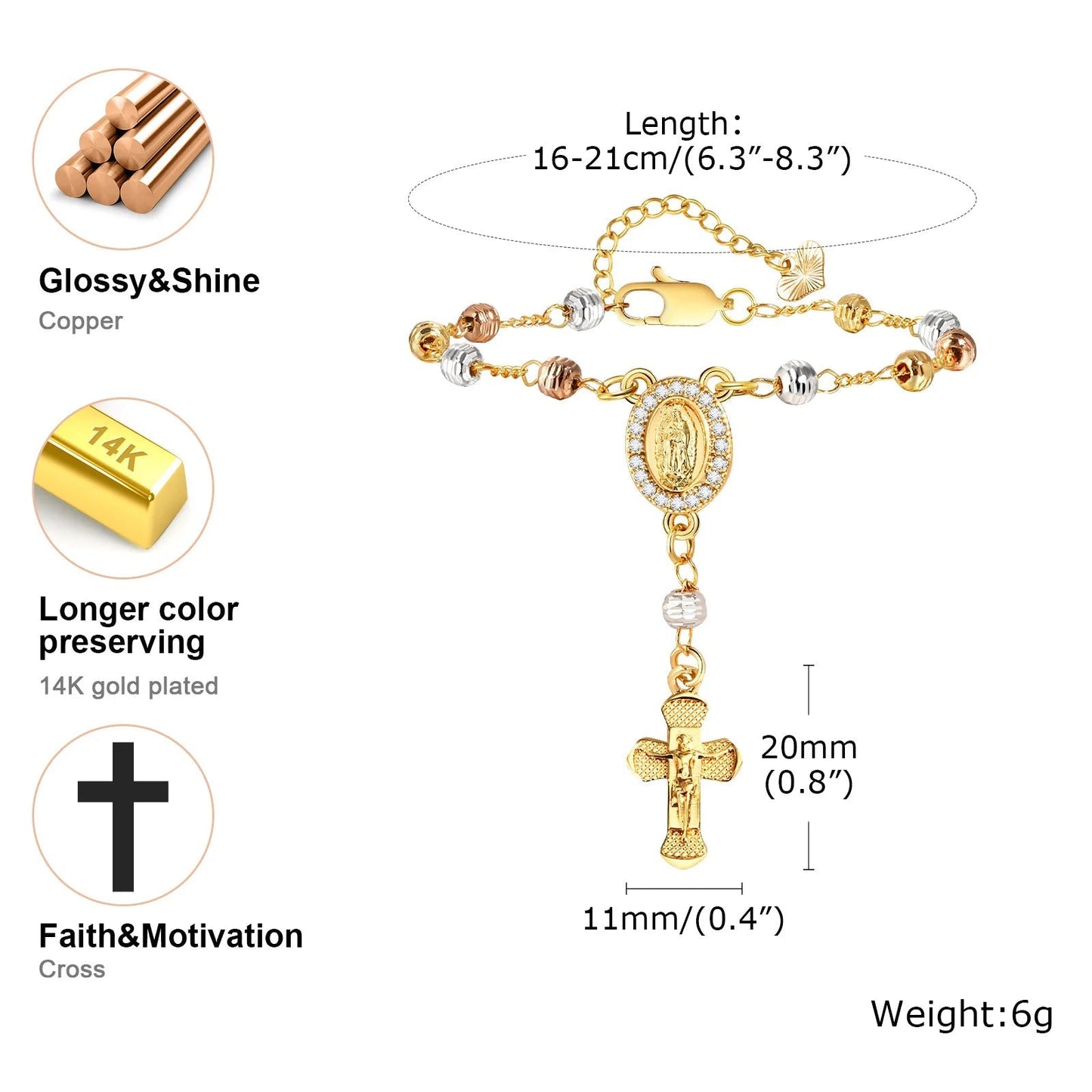Tir-Color Rosary Cross Bead Charm Bracelet ViralGalleria.com