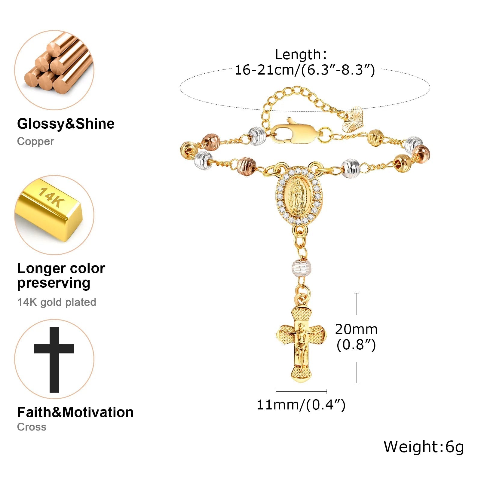 Tir-Color Rosary Cross Bead Charm Bracelet ViralGalleria.com