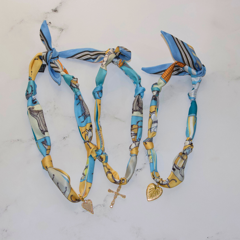 Scarf Necklace ~ Blue Horse Pattern Deep South Originals