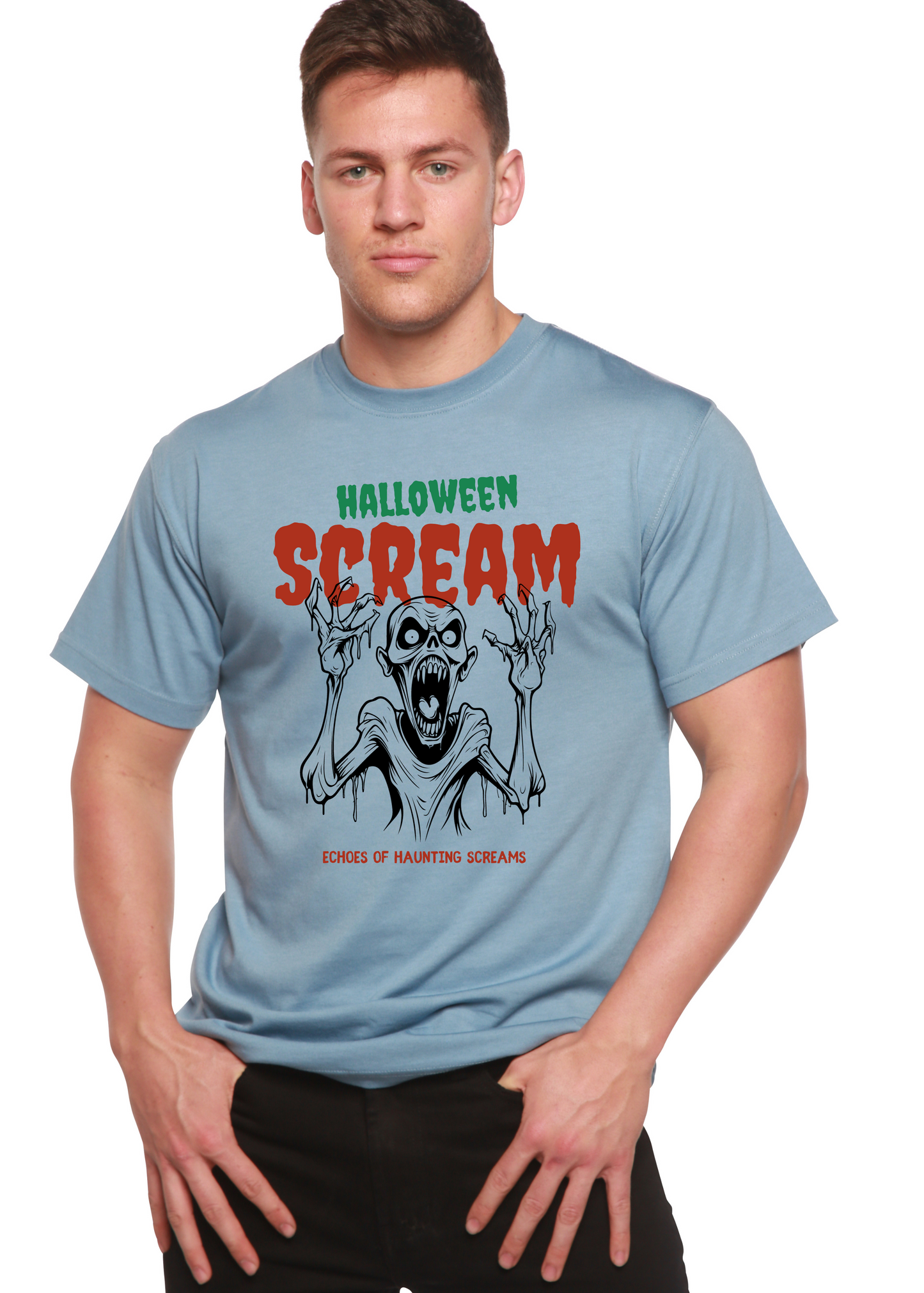 Halloween Scream Men's Bamboo Viscose/Organic Cotton Short Sleeve Graphic T-Shirt Spun Bamboo