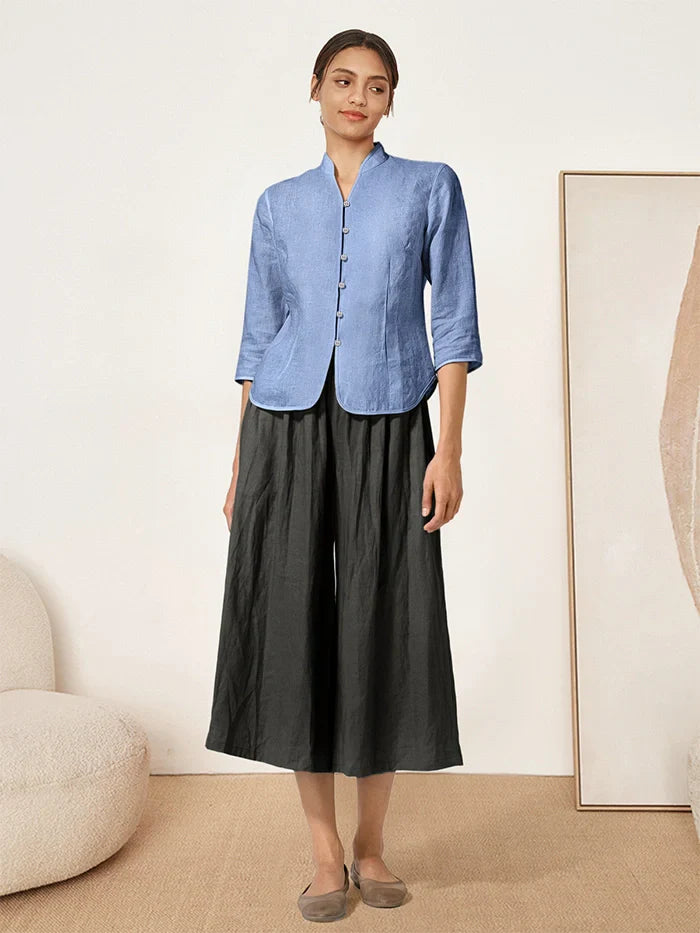 100% Linen Hand Button Fitted Jacket AMELIA LINTICO