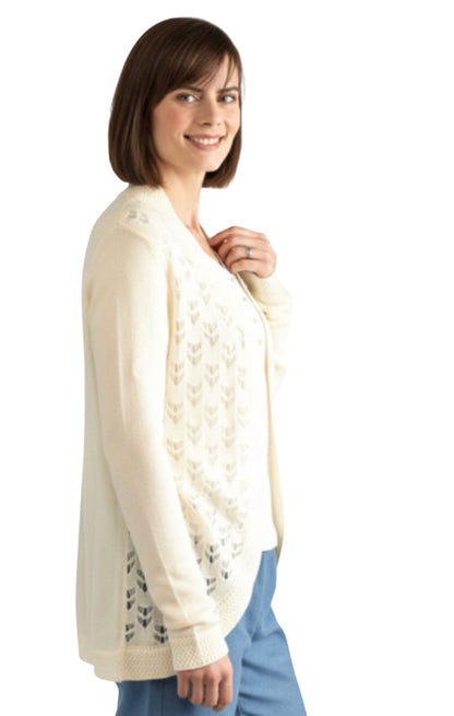 Women's Open Front Curved Hem Pointelle Shrug in Soft Acrylic