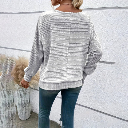 Women’s Textured Round-Neck Long-Sleeve Pullover FitiqueFit