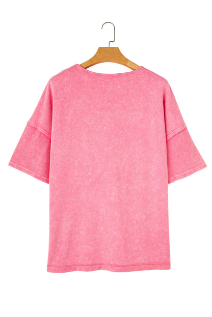 Light Grey Mineral Wash Drop Sleeve Patchwork Plus Size Tee Garden Naked Curves