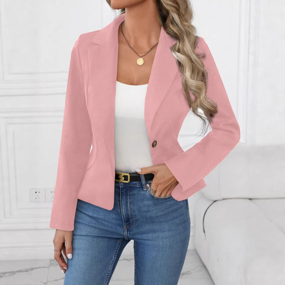 Women's Slim Fit Solid Color Blazer – French Style Long Sleeve Jacket FitiqueFit
