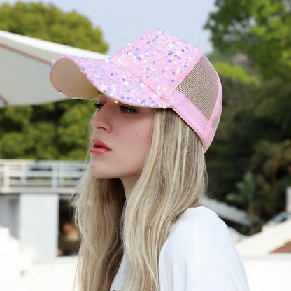 Sequin-Embroidered Mesh Baseball Cap with Sunshade – Breathable Trendy Hat FitiqueFit