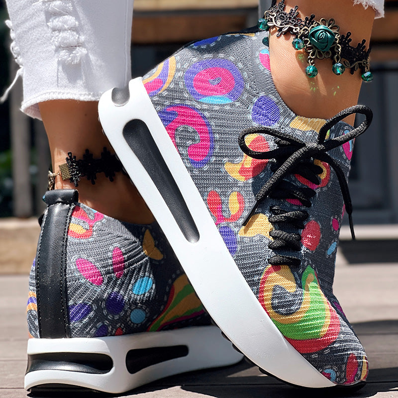 Women's Random Print Side Lace-Up Elastic Sport Shoes, Comfortable Slip-On Sneakers For Women, Casual Daily Wear Footwear See size chart under “more details” The Fashion Celestial
