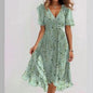 Chiffon Print V-Neck Dress – Elegant Two-Piece Set Midi Dress FitiqueFit