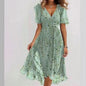 Chiffon Printed Short Sleeve Dress Summer Elegant V-neck Dresses Womens Clothing Grayceful LLC