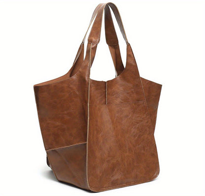 Large Capacity Retro PU Tote Bag For Women - Spacious & Stylish Handbag With Handy Front Pocket For Work, Travel & Everyday Chic NovaCart