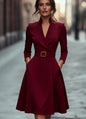 V-Neck Long Sleeve Swing Dress – Women's Autumn Winter Midi Dress FitiqueFit