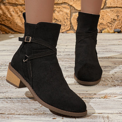 Cross-Strap Side-Zipper Mid-Heel Ankle Boots Women FitiqueFit