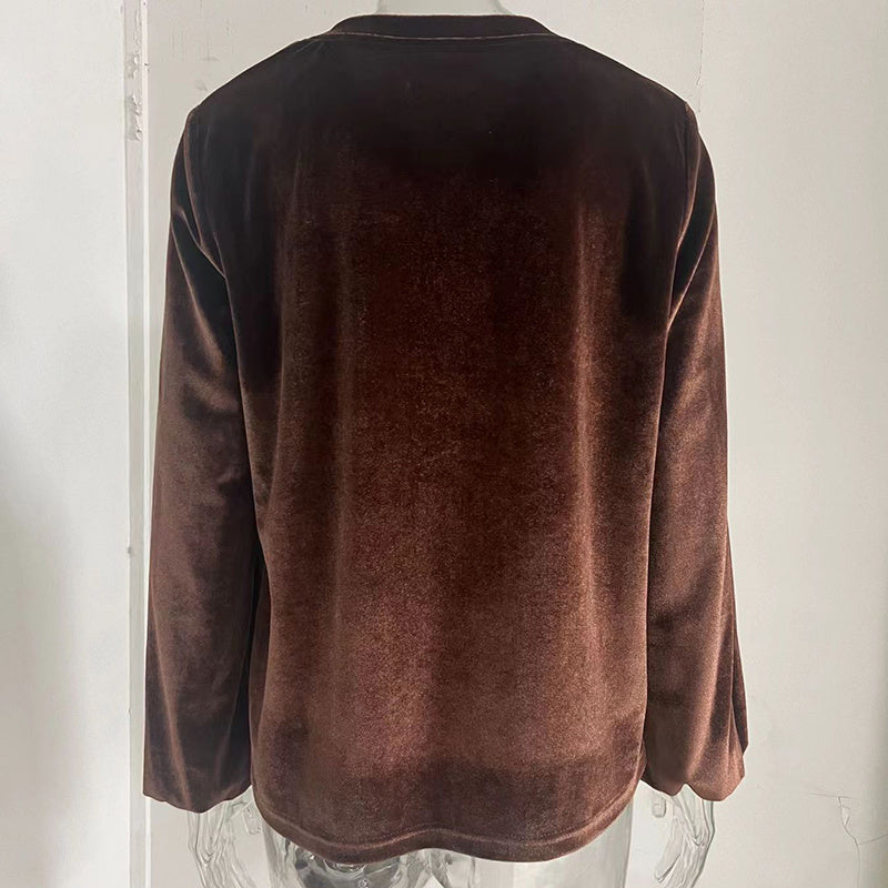 Women's Solid Color V-Neck Button Detail Long Sleeve Pullover FitiqueFit