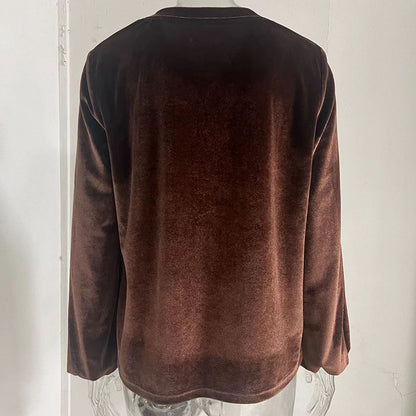 Women's Solid Color V-Neck Button Detail Long Sleeve Pullover FitiqueFit