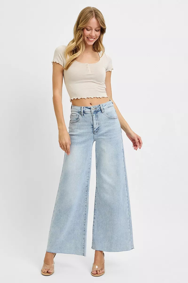 RISEN Full Size High Rise Ankle Wide Palazzo Jeans Plus Size Garden Naked Curves