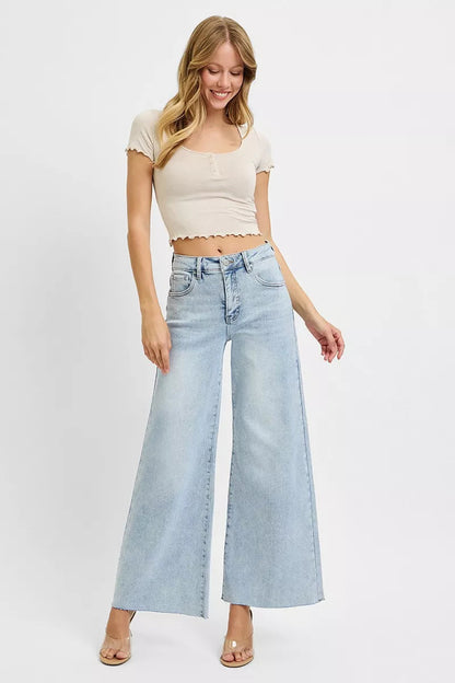 RISEN Full Size High Rise Ankle Wide Palazzo Jeans Plus Size Garden Naked Curves
