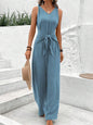 Blue V-Neck Twist Strap Jumpsuit For Women Grayceful LLC