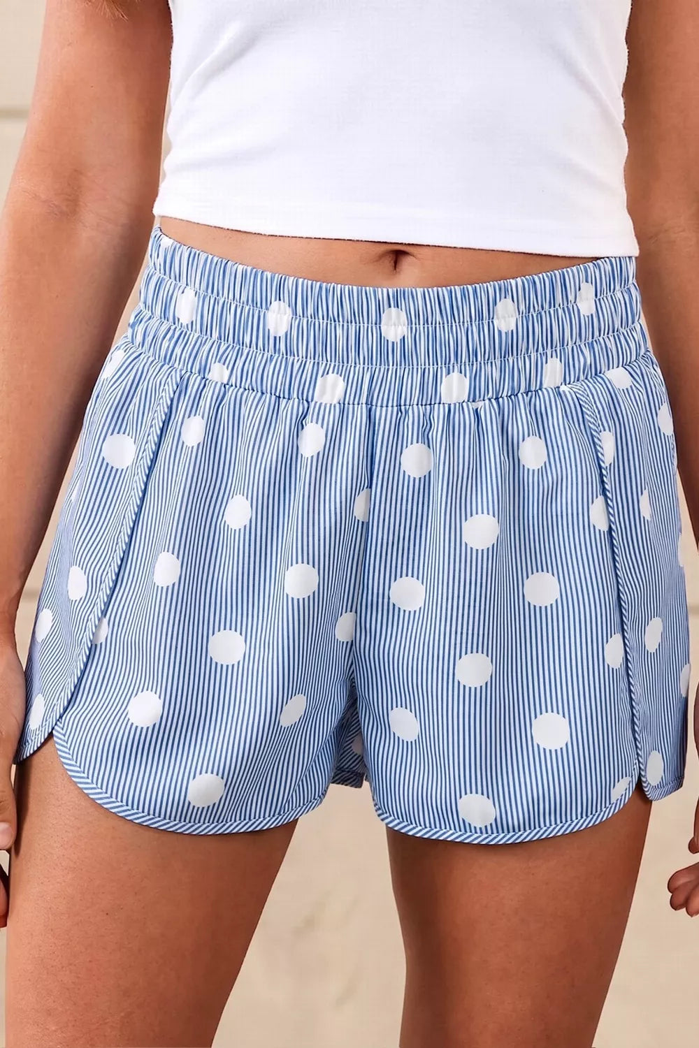 Polka Dot Striped Elastic Waist Shorts New Era Fashion LLc