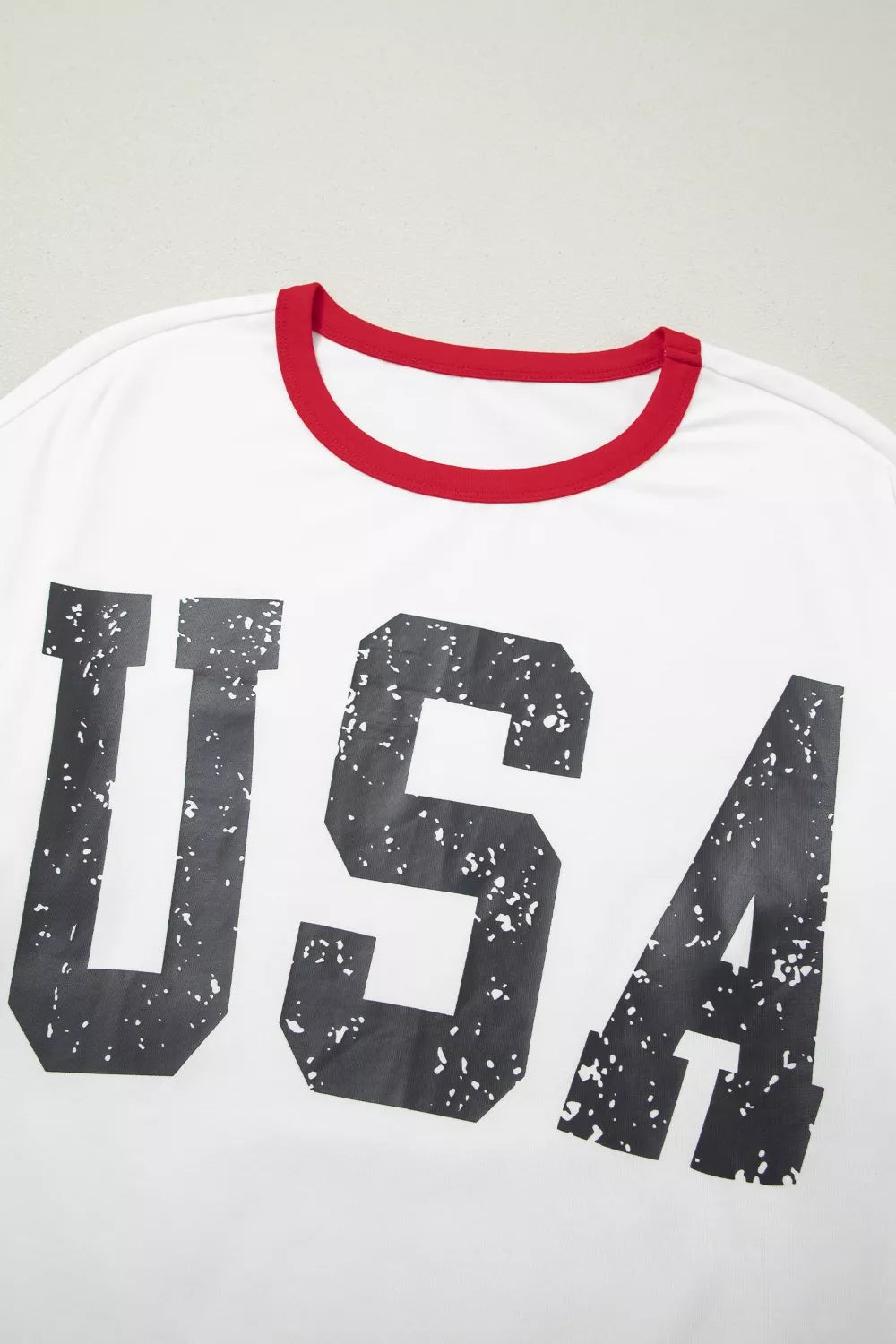 USA Letter Printed Varsity Striped Sleeve Round Neck Tee New Era Fashion LLc