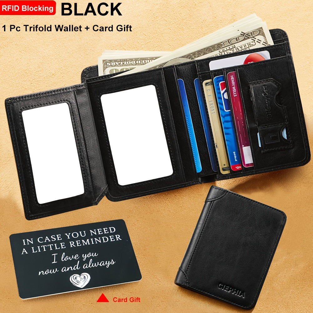 Genuine Leather Men's Wallet/Ultra-Thin Top-Grain Cowhide/Compact Multi-Function ID Credit Card Holder/RFID Blocking/Blessing Card Set/Christmas Valentine's Day Father's Day Gift NovaCart