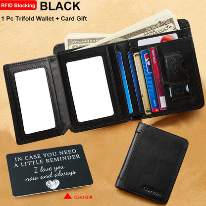 Genuine Leather Men's Wallet/Ultra-Thin Top-Grain Cowhide/Compact Multi-Function ID Credit Card Holder/RFID Blocking/Blessing Card Set/Christmas Valentine's Day Father's Day Gift NovaCart