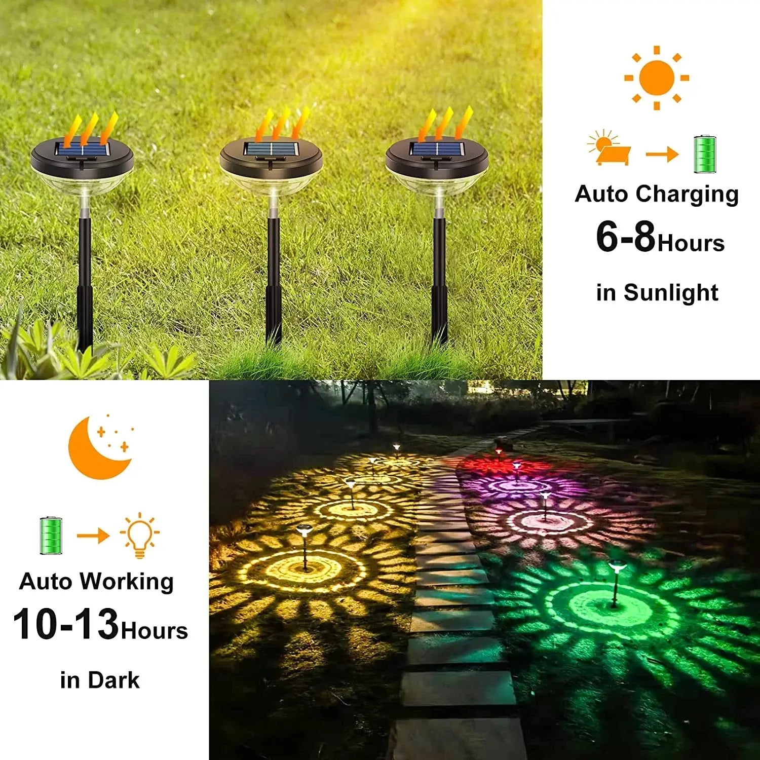 Transform Your Outdoor Space with Rirool's 6 Pack Dual Mode Waterproof Solar Pathway Lights - Illuminate Your Walkway, Garden, and Patio in Stunning White & Multi-Color!