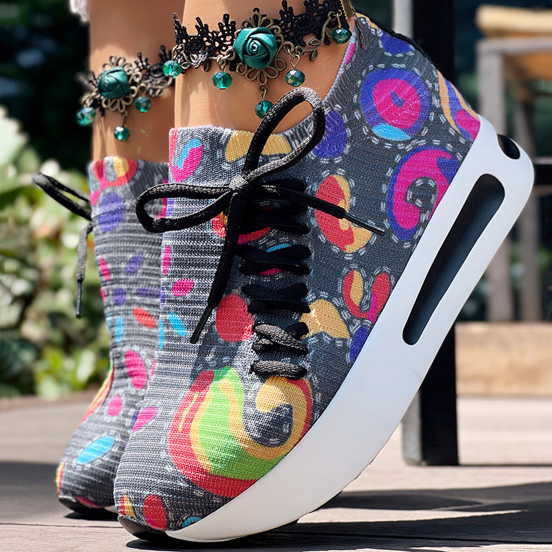 Women's Random Print Side Lace-Up Elastic Sport Shoes, Comfortable Slip-On Sneakers For Women, Casual Daily Wear Footwear See size chart under “more details” The Fashion Celestial