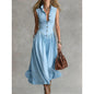 Women's Sleeveless Lapel Collar Maxi Dress – Slim Fit Patchwork FitiqueFit