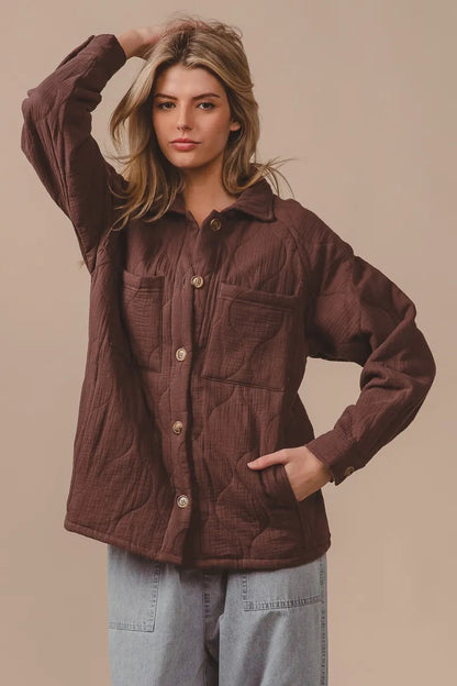 BiBi Quilted Wrinkle Gauze Long Sleeve Shacket West2East Surf