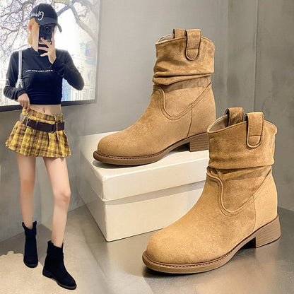 Women’s Suede Chunky Heel Slimming Ankle Boots FitiqueFit