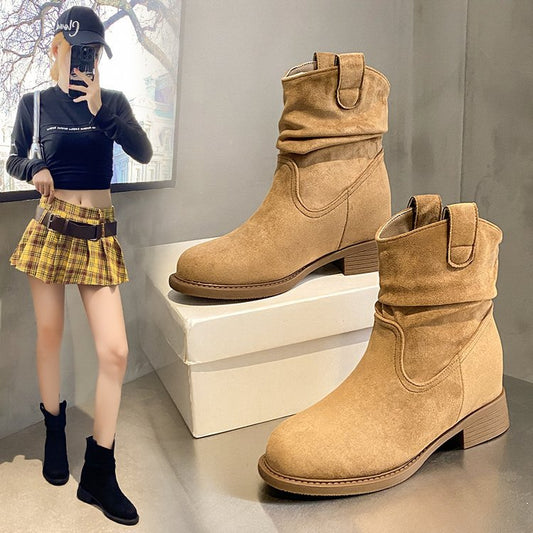 Women’s Suede Chunky Heel Slimming Ankle Boots FitiqueFit