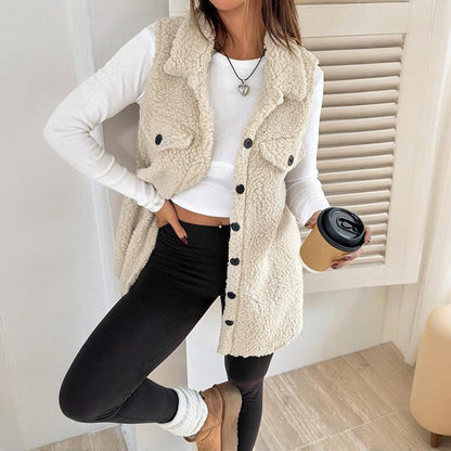 Wool-Like Sleeveless Vest with Lapel FitiqueFit
