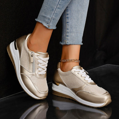 Metallic Lace-Up Side Zipper Thick-Sole Sneakers – 3 Colors EU 37–44 FitiqueFit