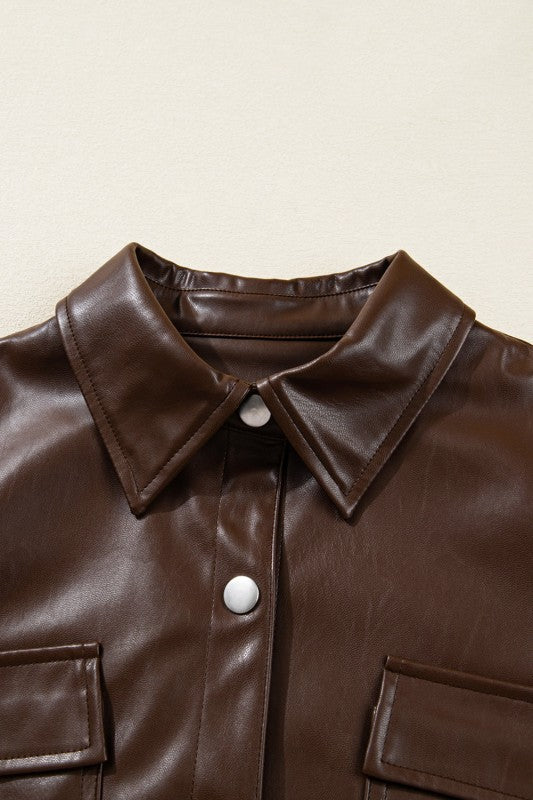 Leather Drawstring Hem Pocketed Jacket See size chart under “more details” The Fashion Celestial