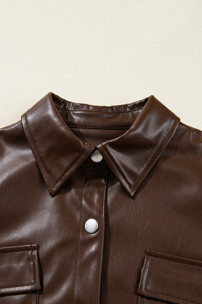 Leather Drawstring Hem Pocketed Jacket See size chart under “more details” The Fashion Celestial