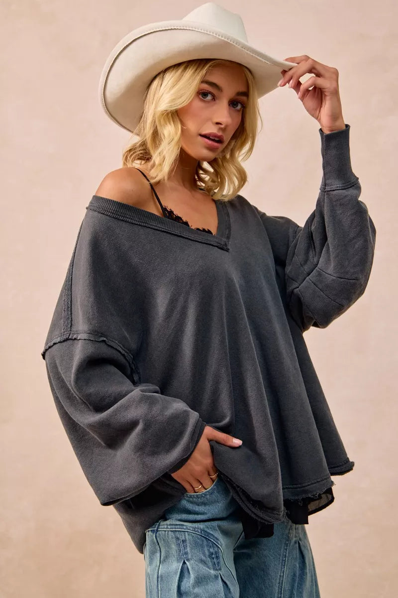 BiBi Mineral Washed French Terry Oversized Sweatshirt FitiqueFit