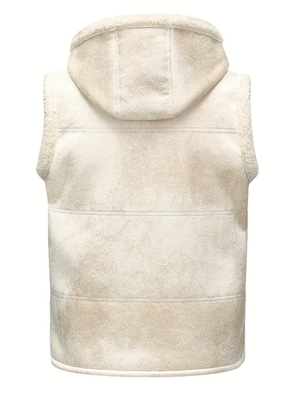Men's Faux Fur-Lined Hooded Vest, Thickened and -Lined, Fashionable Windproof and Warm Outer Jacket for Men NovaCart