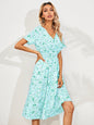 V-Neck Floral Print A-Line Satin Maxi Dress | 8 Colors FitiqueFit