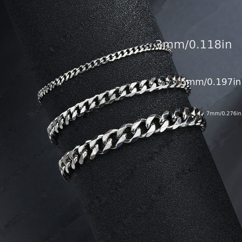 3/5/7/mm Fashion Simple Stainless Steel Cuban Chain Bracelet For Men And Women NovaCart